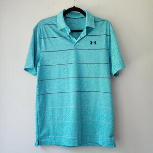 Under Armour Loose Fit Golf Polo | Small | Heat Gear Aqua Green Blue Stripes EUC